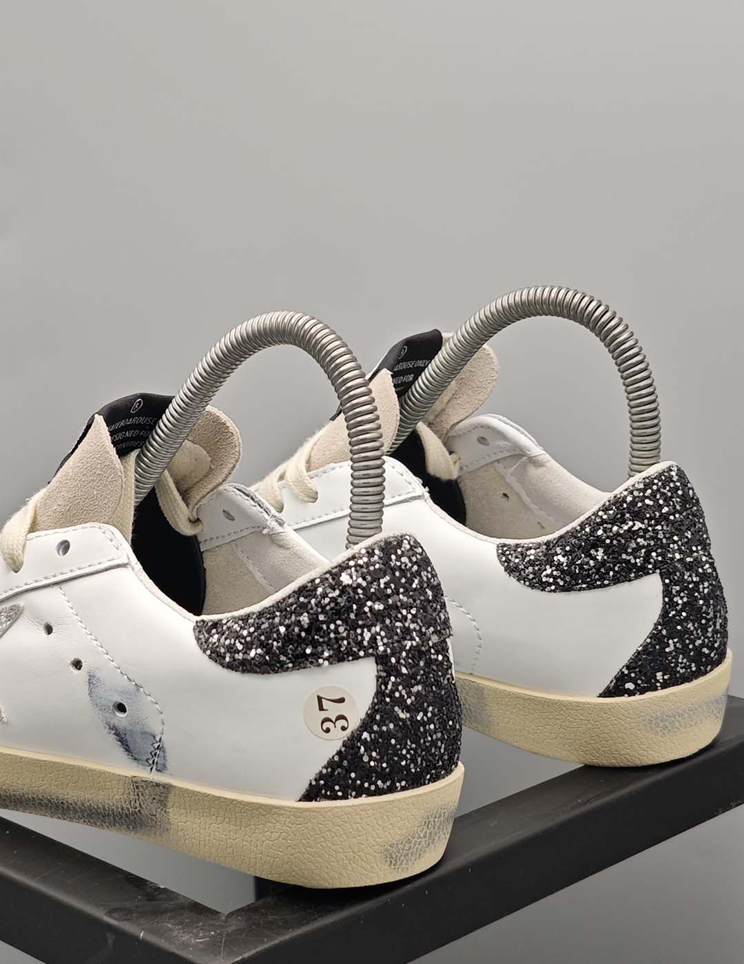 Golden Goose Super-Star White Dark Grey Glitter