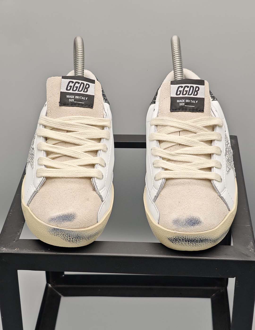 Golden Goose Super-Star White Dark Grey Glitter