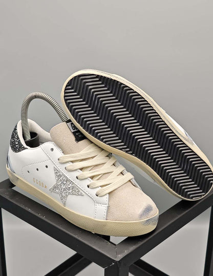 Golden Goose Super-Star White Dark Grey Glitter
