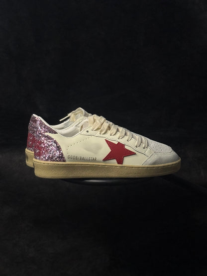 Golden Goose Young Ball Star con estrella de glitter rojo